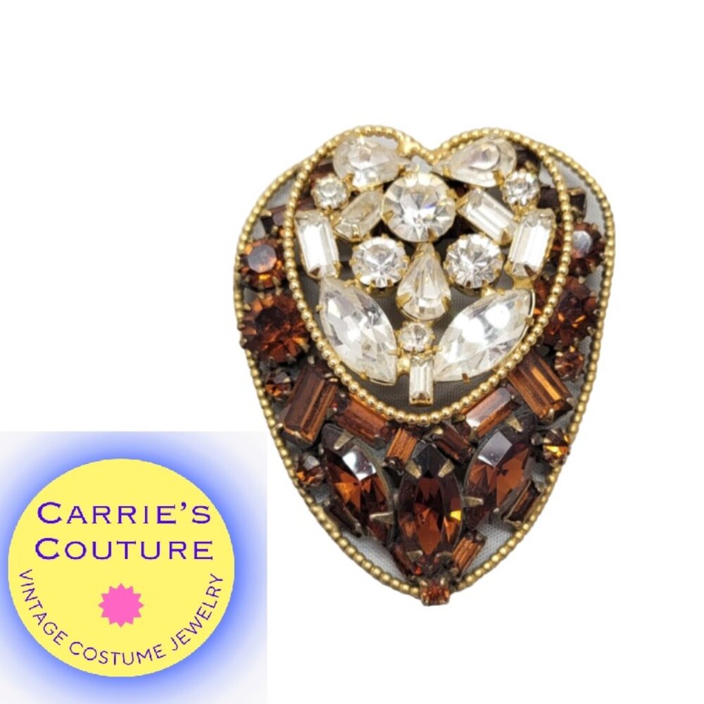 Vintage 1950s Signed Hattie Carnegie Faux-Topaz & Clear Rhinestone Brooch